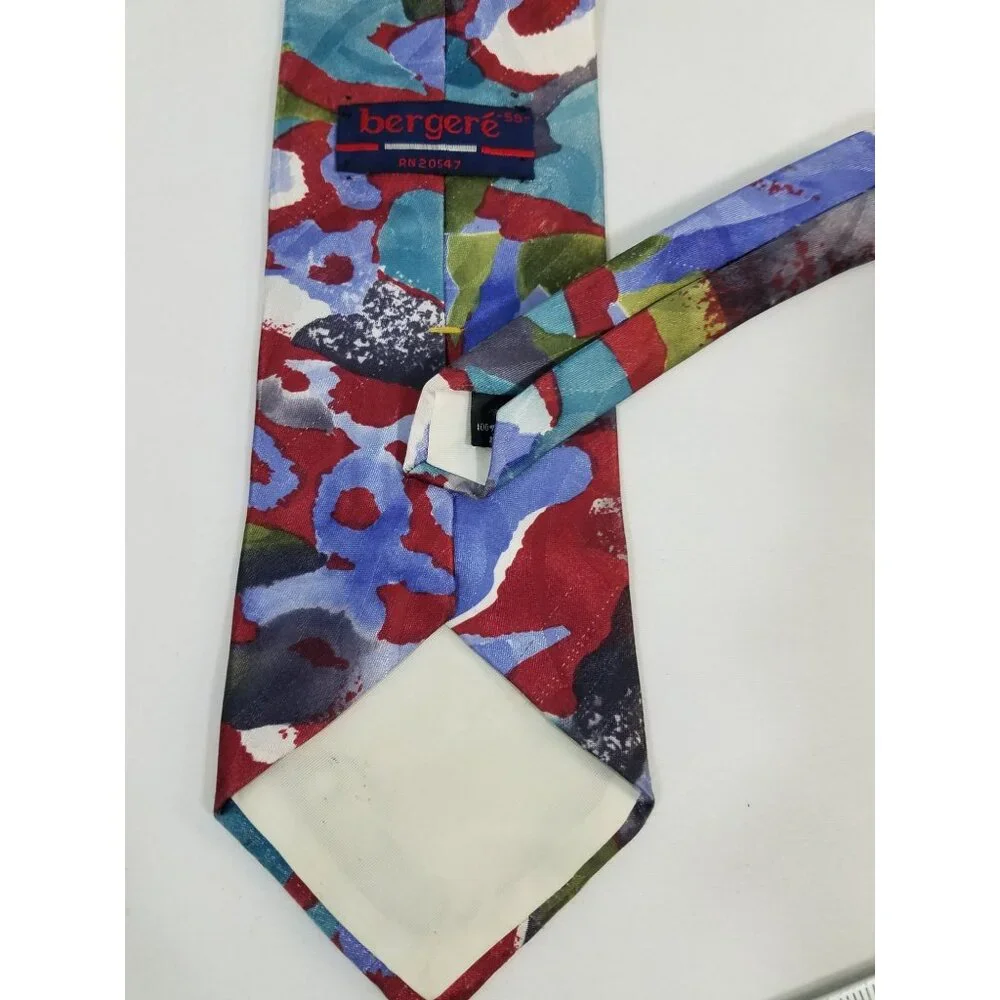 Bergere Mens Floral Tie Vintage Maroon Blue Green 4